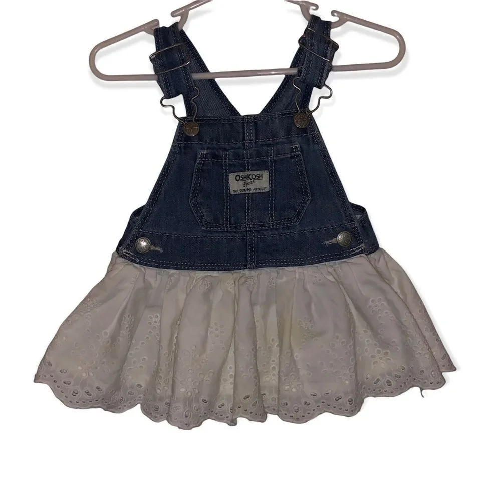 Oshkosh B'Gosh Denim Overall Dress with Eyelet Lace Skirt